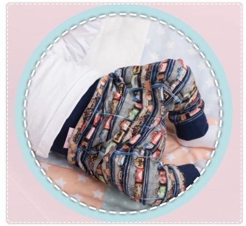 SET DEAL: 50cm blauw denim look digitale tricot & patroon harembroekje (maat 50-74)