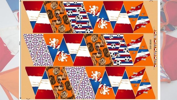 oranje rood wit blauw Holland voetbal vlaggenlijn katoenen paneel stof 18/36 vlaggetjes
