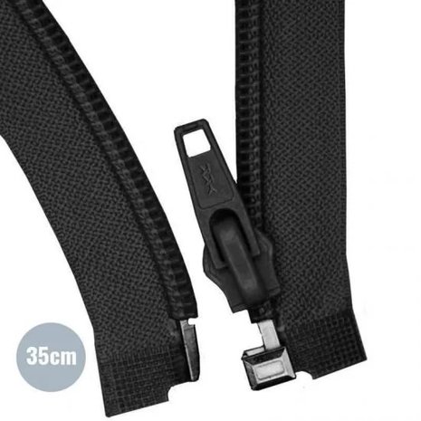 zwart Deelbare Rits YKK nylon 35cm