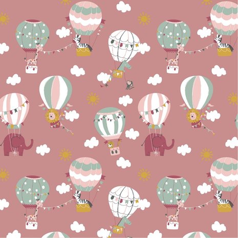 roze (blush) mint groen geel oker grijs dieren in luchtballon