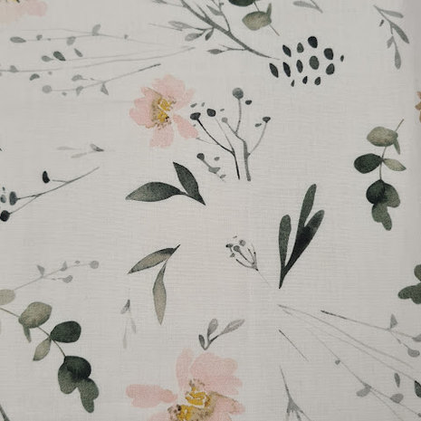 wit groen roze - eucalyptus takjes en bloemen digitale katoen @SWESSIEdesign