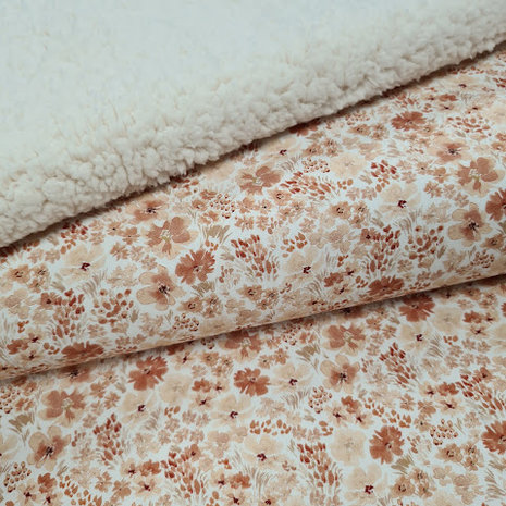 wit (off white) perzik weide bloemen met natural baby teddy @beebsstofjes