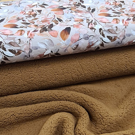 beige mauve natural roze camel perzik natural bruin blaadjes bloemen digitaal - biologische tricot met camel baby teddy @BEEBS.