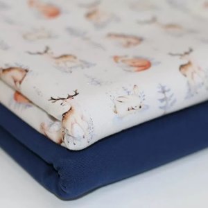 wit (off white) terracotta bruin blauw winterdieren vos hert beertjes - digitaal tricot met uni donkerblauw tricot