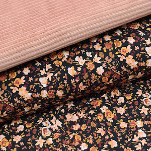 zwart camel cognac nude perzik bruin bloemen - tricot met roze-terracotta rib fluweel tricot.