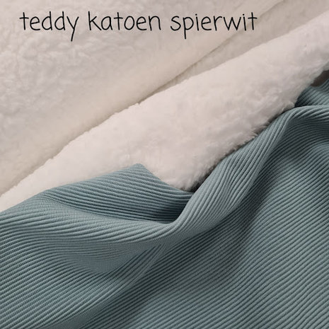 KicKenStoffen katoenen teddy wit - spierwit met zee groen mint fijne rib tricot