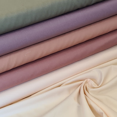 uni poplin oud mauve - olijf groen - roze terracotta - perzik - champagne