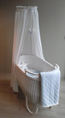 wiegbekelding cotton voile nop off white dekentje blauwe ster@droomzolderwiegjesvantoen