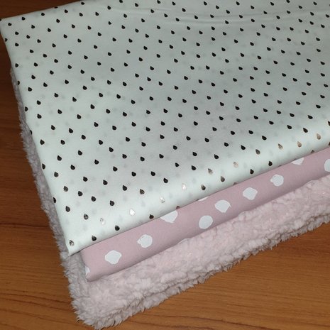 fluffie teddy roze painted dots roze en gouden druppel katoen