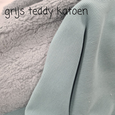 KicKenStoffen katoenen teddy grijs met zee groen mint fijne rib tricot