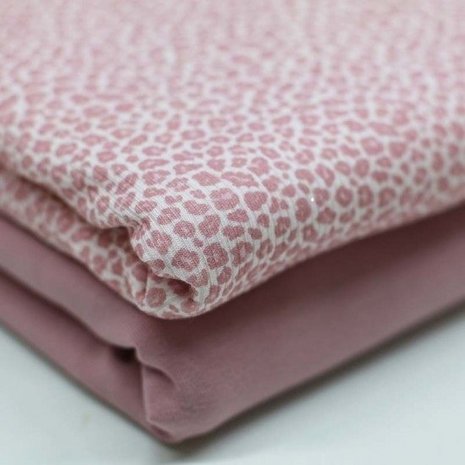 oud roze kleine luipaard print - digitaal fijne katoenen Baby rib tricot SOFT met uni tricot oud roze
