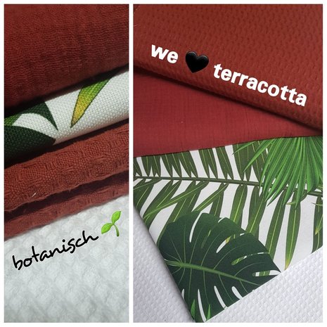 botanische canvas met terracotta wafel en hydrofiel donker terracotta