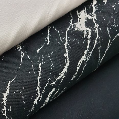 uni tricot off white en zwart met zwart witt marmer tricot katoen