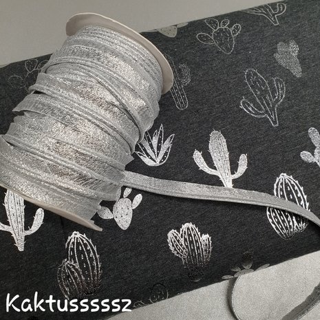 zilveren kaktus tricot met bijpassende lurex piping - paspelband
