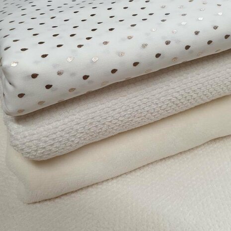 gouden druppels katoen off white katoenen velvet en off white boucle wafel