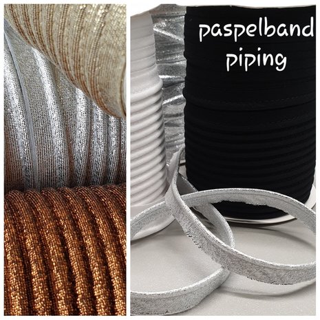 rol 25mtr - zilver lurex paspelband - piping 1cm
