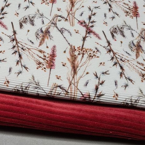 herfst droogbloemen digitale baby rib tricot met terracotta rib fluweel BEEBS