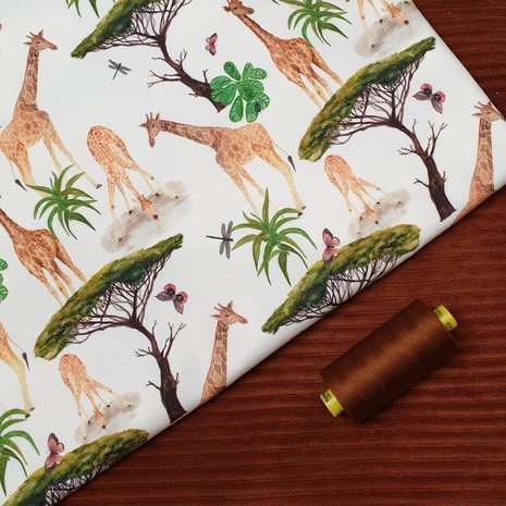 cognac gutermann garen met digitale tricot jungle onderlakentje en dekentje van katoenen rib cognac