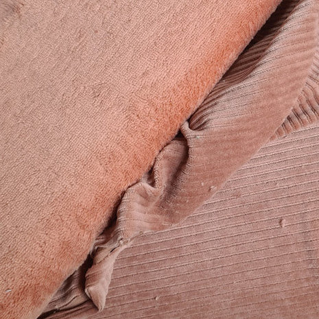 bamboe katoen fleece terracotta licht met ribfluweel roze  terracotta