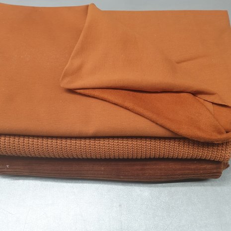 cognac french terry biologisch, gebreide katoen en rib tricot katoen