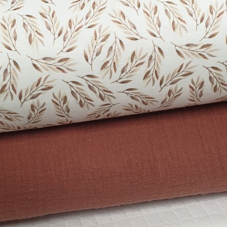 licht terracotta uni hydrofiel met olijftakjes tricot beebs