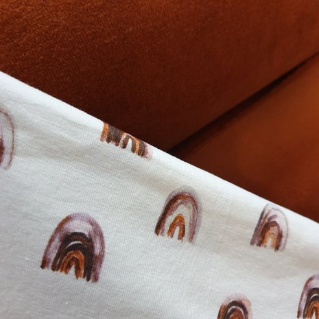 regenboog tricot digitaal met cognac velvet katoen