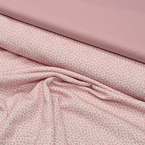 roze luipaard rib SOFT met oud roze uni tricot - boord