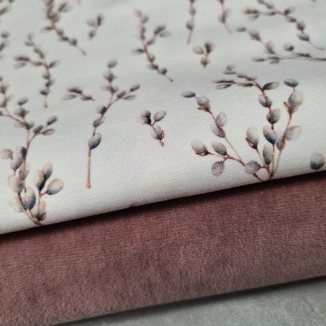 katoenen mauve velvet met katjes stof BEEBS