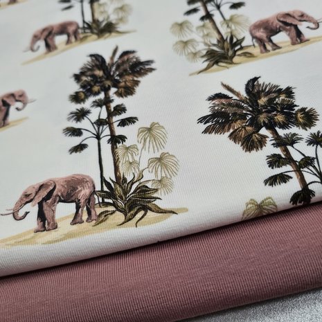 olifant jungle tricot beebs met mauve fijne rib tricot