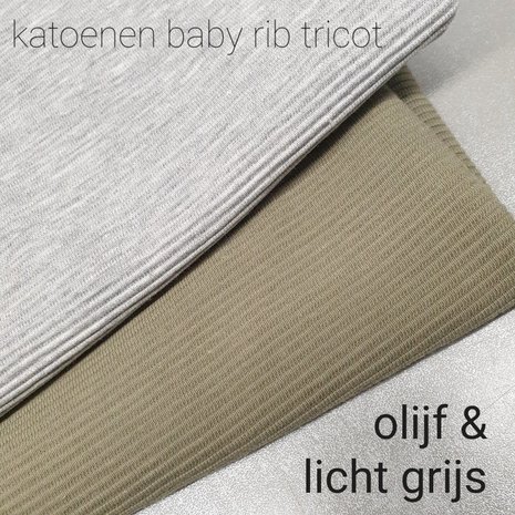 licht grijs melee en olijf baby rib tricot