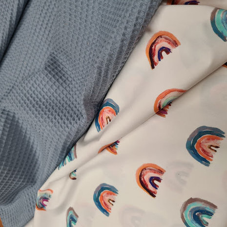 jeans licht blauw wafel met regenboog poplin digitaal BEEBS