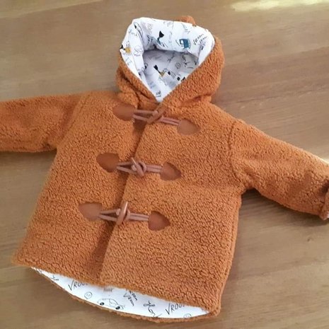 vroom auto stof met cognac baby teddy jasje @elynette gemaakt babyjasje