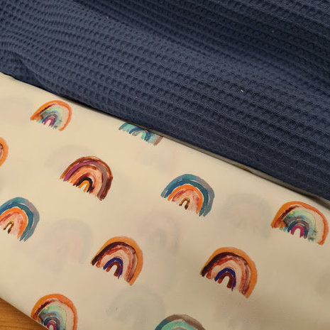 jeans blauw wafel met regenboog poplin digitaal BEEBS
