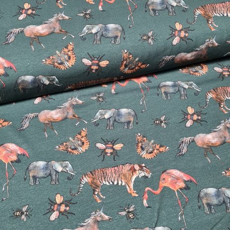 groen terracotta grijs cognac camel tijger flamingo eenhoorn olifant en bugs digitaal - tricot