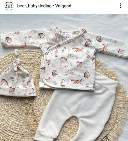 beer babykleding maakte dit leuke setje bosdiertjes en katoenen velvet off white