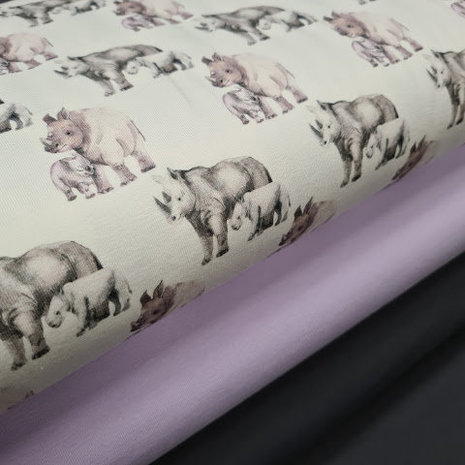 neushoorn met donker grijs en lila uni tricot BEEBS