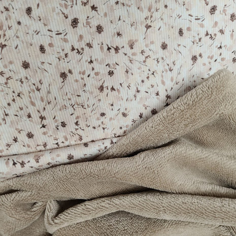 beige kiezel bamboe katoen fleece met vervaagde fillerbloem rib tricot