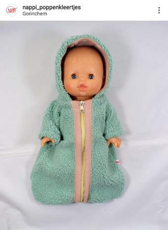 vintage mint groen baby teddy - poppenslaapzakje @nappipoppenkleertjes