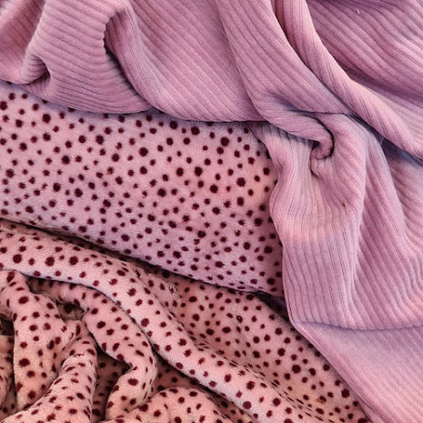 oud roze mauve stip cheetah dots knuffel fleece met oud roze rib fluweel tricot @beebsstofjes