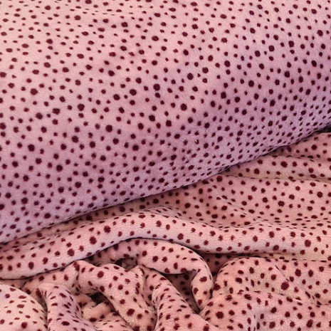 oud roze mauve stip cheetah dots knuffel fleece @kickenstoffen