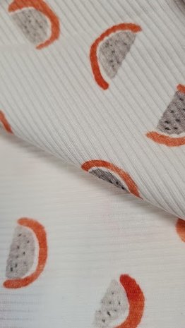 wit (off white) oranje, rood, grijs Fruity meloen - digitaal fijne katoenen Baby rib tricot SOFT