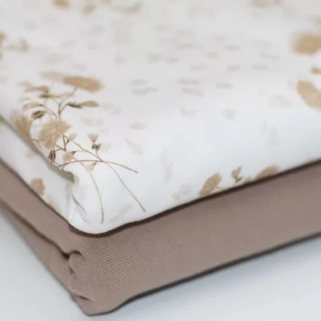 wit (off white) beige (kiezel) bruin Schaduw bloemen - digitaal tricot - taupe uni