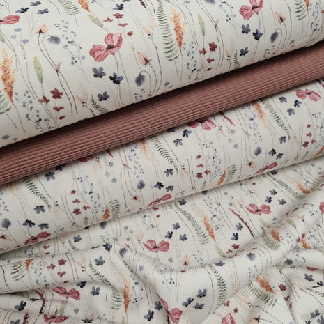  Veld klaproos bloemen tricot en rib tricot soft met ottoman rib roze-terracotta @beebsstofjes