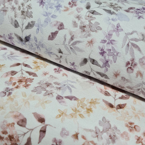 biologische tricot @kickenstoffen waterbloemen lila en claypink