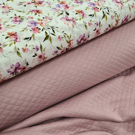 Pioen bloemen - digitale tricot met gevoerde tricot oud roze licht @kickenstoffen