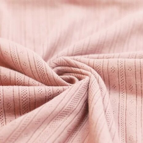 roze (nude) katoenen Pointelle (strepen) tricot @kickenstoffen