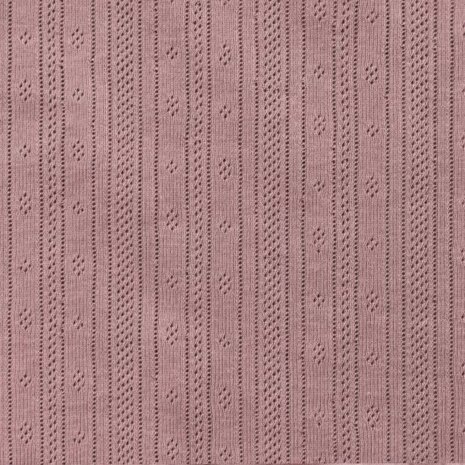oud roze (licht) katoenen Pointelle (strepen) tricot @kickenstoffen