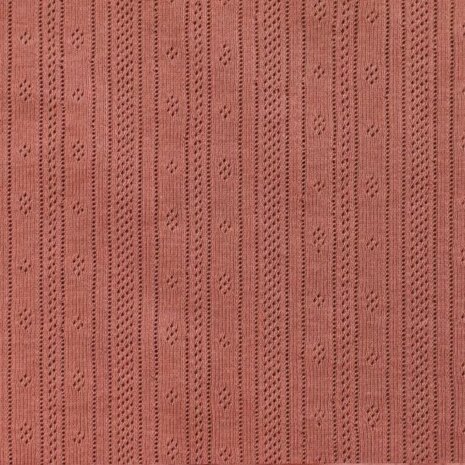 roze-terracotta katoenen Pointelle (strepen) tricot @kickenstoffen