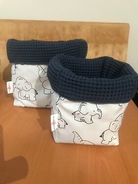 madebydaantje commode mandjes wafel jeans  blauw met olifantjes katoen @kickenstoffen