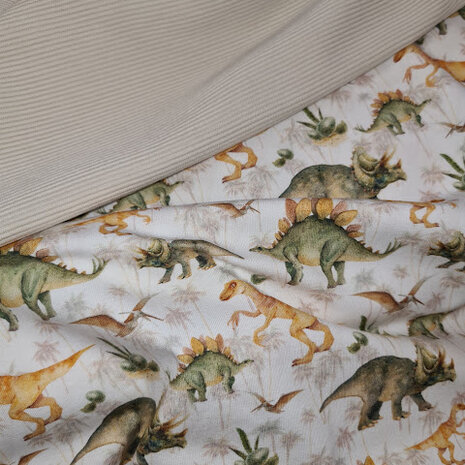 dino  - digitaal tricot met natural ottoman rib @BEEBSstofjes